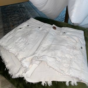 American Eagle White Cover Ripped Shorts